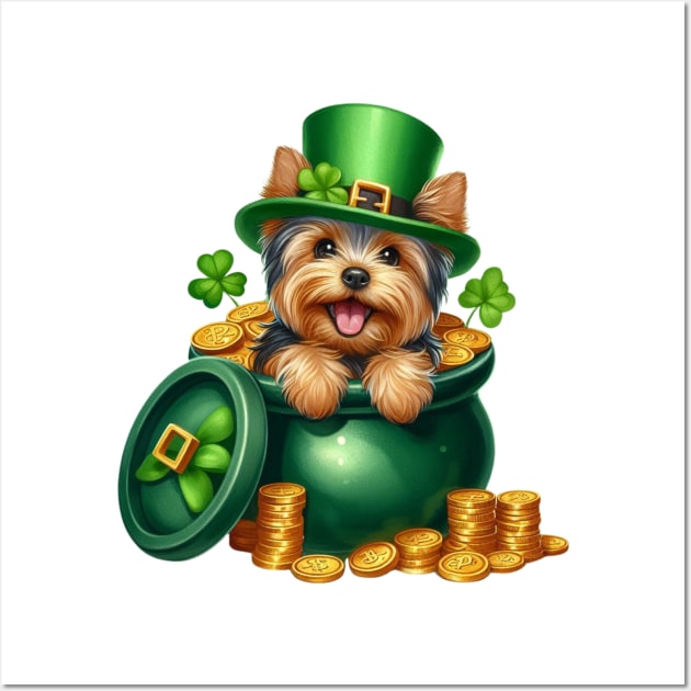 St Patricks Day Yorkshire Terrier Dog Wall Art by Chromatic Fusion Studio